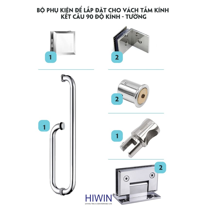 Hiwin 2-panel straight glass shower wall accessory set