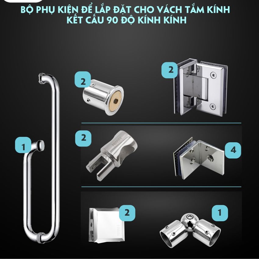 phụ kiện vách tắm kính vuông góc mở quay