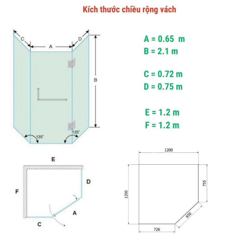 Rộng 1.1~1.2 m x 1.1~1.2 m