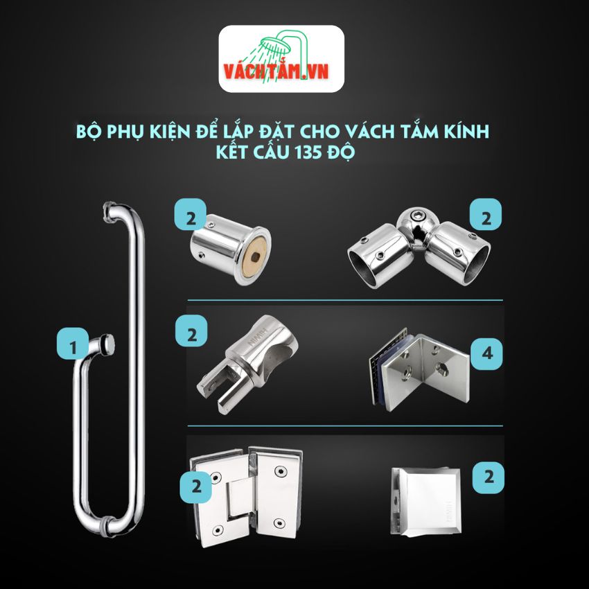 phụ kiện vách tắm kính mở quay vát góc