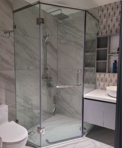 Vách tắm kính vát góc mở quay