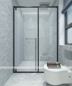 vách tắm kính mở quay phụ kiện màu đen