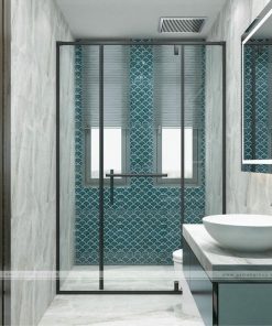 phòng tắm kính mở quay slim màu đen