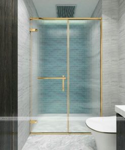 phòng tắm kính mở quay phụ kiện mạ vàng