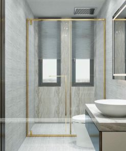 cabin tắm kính mở quay phụ kiện mạ vàng