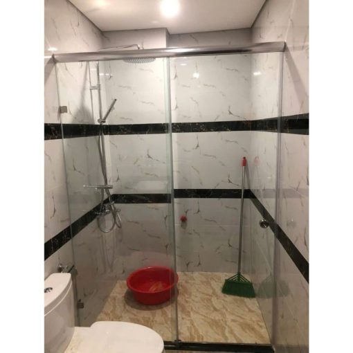 vách tắm kính mở trượt dùng ray hộp nhôm