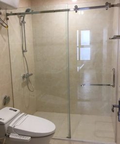 Vách tắm kính mở trượt ray inox 10x30