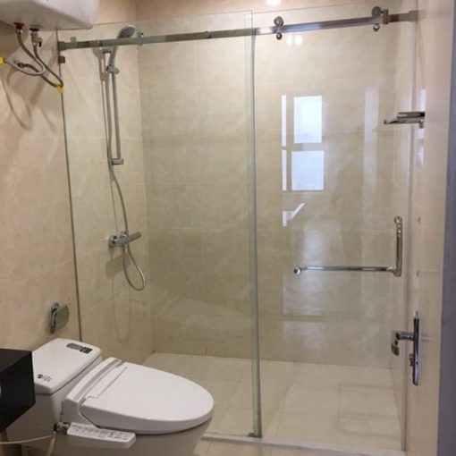 Vách tắm kính mở trượt ray inox 10x30