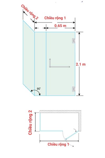 Vách tắm kính vuông góc mở quay Ảnh