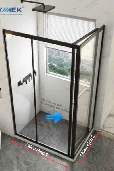 Vách tắm kính Slim mở trượt vuông góc 90 độ vach tam kinh mo truot vuong goc 90 do
