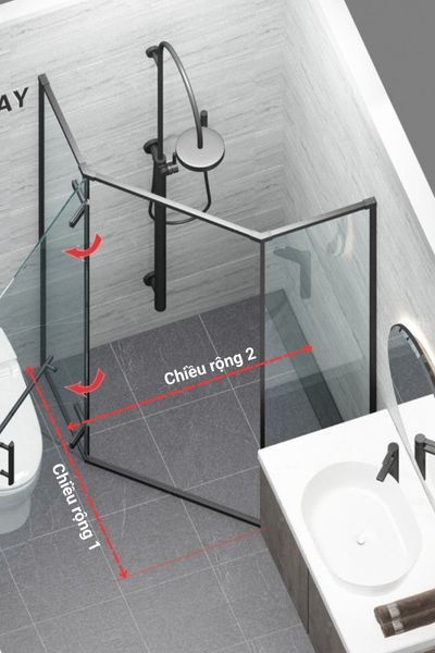 Vách tắm kính Slim mở quay vát góc 135 độ Ảnh minh họa