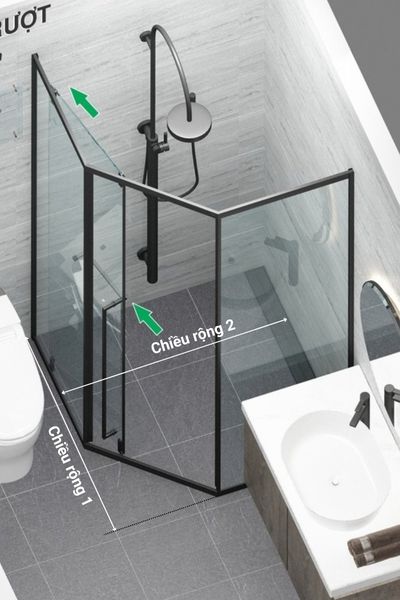 Vách tắm kính Slim mở trượt vát góc 135 độ vach tam slim kinh mo truot vat goc 135 do